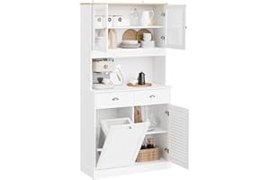 ‎SOBUY SoBuy Hochschrank mit Glastüren & Kippfach Küchenschrank mit Mikrowellenfach, Sideboard Kommode mit Türen & Schubladen für Küche, Wohnzimmer & Vorratsraum Weiß 92x180x40cm FSB101-W