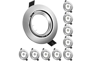TOFISR Marco Foco Empotrable, Marcos Focos GU10 Metal cepillado Incl. Zócalo GU10 Para Lámparas De Led O Halógena, Redondo Metálica, Marco Empotrado Ojo de Buey, Para Baño Sala Cocina, etc,10 Pack