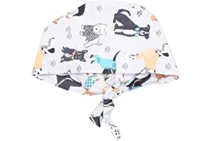 PRETYZOOM Nurse Hat with Button, Surgical Animal Print Cotton Scrub Cap, Doctor Adjustable Scrub Cap Printed for Chef Work Medical Adult Women Men, Cotton White