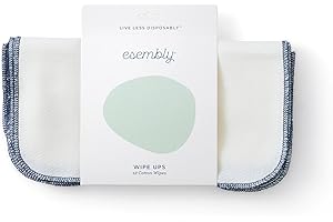 Esembly Wipe Ups, Organic Cotton Reusable Baby Wipes, Soft and Sturdy Washable Cloth Nappy Wipes, One Size, 12-pk
