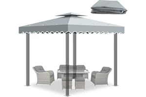 QWEIDOWN Toldo de Recambio para Pérgola 3x3 m, Techo Repuesto para Cenador de Jardín con Ventilación, Cubierta Impermeable de 2 Niveles en Poliéster 300D, Protección UV para Exteriores