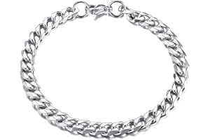 TempBeau Mens Bracelets Silver Curb Chain : Chunky Chain Bracelet Stainless Steel 8mm 10mm 12mm Wrist Bangle Jewelry Gifts for Men Boy Women Hip Hop Rapper
