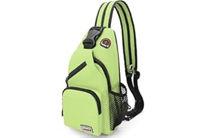 HNOOM Sac de Poitrine Femme Léger Petit Sacs à Dos avec Trou pour écouteurs Sac à Bandoulière en Toile Oxford Multifonction Multi-Poches Sling Bag pour Excursion Camping Voyage Cyclisme (Vert)
