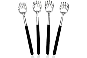 LAUCENTRAL Gratte-dos Acier Inoxydable, elloLife【4 pièce】Gratte de Haute Qualité avec Grip en Caoutchouc Doux, Tige Extensible, Gratte-dos Métallique et Télescopiques pour Soulager la Tête et le Dos(Noir)