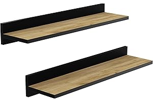 HWS FURNITURE zestw 2 xpółka ścienna 60 cm dębowa z czarną listwą przyścienną, czarne wykończenie