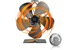 Gohantee Ventilateur Poêle à Bois 5-pale, Ventilateur de Poêle avec Thermomètre pour Poêle à Bois et Cheminée eco Silencieuse
