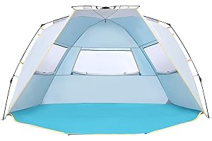 WolfWise Tenda da Spiaggia Easy Up UPF 50+ per 4-5 Persone Tenda Parasole Portatile con Apertura Istantanea con Veranda Estensibile con Cerniera, Blu