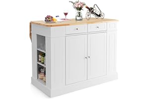 COSTWAY Credenza da Cucina in Legno, Isola da Cucina con Contenitore, con Ripiani Regolabili a 3 Livelli, 120 x 61 x 92 cm, Carico 200 kg (Bianco)