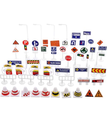10Pcs Miniature Road Sign Traffic Barricade Simulation Model - Educational Traffic Knowledge For Kids Construction Play