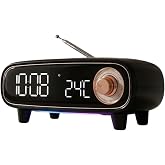 Dexxony DX-98 Retro Bluetooth Hoparl&ouml;r FM Radyo Dijital &Ccedil;alar Saat (Siyah) | RGB Ambiyans Işığı, Termometre &Ouml;zellikli, Blueto
