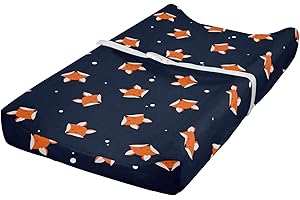 ABAKUHAUS Volpe Fodera per Fasciatoio, Piccolo arancione Foresta Mammifero, Fodera Morbida per Fasciatoio per Pannolini con Fori Fibbia di Sicurezza, Navy Blue Orange
