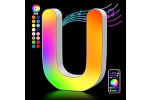 Kangtaixin Letra Luminosas Mayúscula con USB, Letras de Luces LED Iluminadas Control APP, Luces Etras de neón, Luces de Noche para Pared, Fiesta de Cumpleaños, Navidad, Decoración de Boda, Letras - U