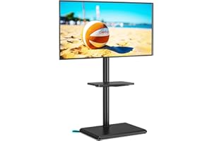 5Rcom Uniwersalny obrotowy stojak podłogowy pod telewizor z uchwytem do telewizorów 32-55 cali do 40 kg, z regulacją wysokości, z obrotowym, wysoki stojak pod telewizor z czarną drewnianą podstawą,