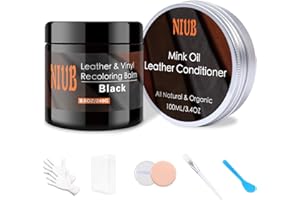 NIUB Kit de reparación de cuero, 240 g, negro con aceite protector, kit de reparación de piel sintética, removedor de arañazos, bálsamo de tinte de cuero para sofás, zapatos de cuero, pintura de sofá