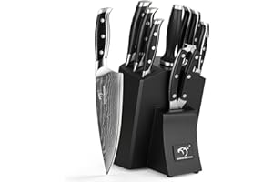 NANFANG BROTHERS Damas 9 Pièces Set Couteaux de Cuisines Professionnels 67 Couche Acier with Bloc en Bois Noir