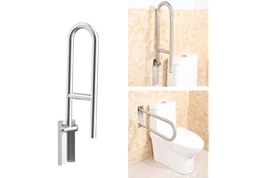BTSAE Maniglione Ribaltabile Bagno Wc, Corrimani Antiscivolo, Maniglia Di Supporto Pieghevole Per Bagno, Maniglione Con Anello Luminoso, rotazione Verticale Di 90° (supporto 200 kg)
