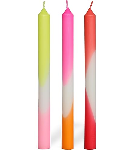 MADAM ERLE Set di 6 candele a bastoncino Dipdye, Liva, fatte a mano, extra lunghe, colorate al neon, colorate, lunga durata, candele decorative, decorazione per soggiorno, idea regalo per donne e