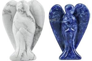 Lovionus89 Mini kryształowy anioł, 2 szt. torebka rzeźbiona kamień szlachetny figura uzdrawianie statuetka dekoracja domu 1,5 cala, sodalith + biały howlit turkus