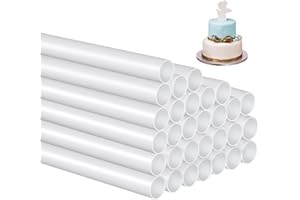 RHINOCEROSDANCE Dowels pour Gateau 30 Pièces Tiges de Goujon Gâteau En Plastique Colonnes Creuses Réutilisables pour Utilisé Pour La Construction Et L'empilage de Gâteaux en Couches Disque Acrylique Patisserie, 24 Cm