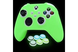 HLRAO Funda de Silicona Que Brilla en la Oscuridad para Mando Xbox Series X, Funda Protectora de Goma Suave Antideslizante para Mando Xbox Series S con 6 Tapas de Agarre para el Pulgar Que Brillan en