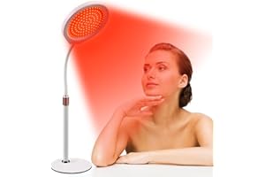 MaxAwe Tischplatte Rotlichtlampe, 660nm & 850nm Infrarotlampe mit Sockel, 128LEDs Dimmbar Rotlicht Strahler Therapy mit Timer, Einstellbarem 360° Winkel Schwanenhals Rotlichtlampe für Haut Hals Hand