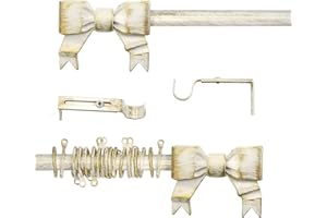 AT17 Bastone per Tende Estensibile Shabby Chic Cream Gold Cadeaux Collection 160-300 cm