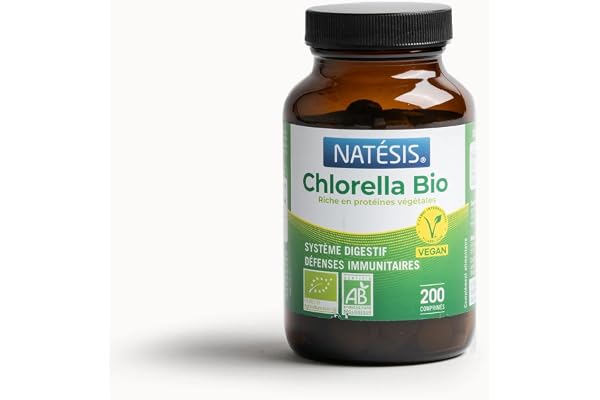 Natésis – Chlorella Bio – DÉTOX DIGESTION IMMUNITÉ – SANS ADDITIFS – SUPERFOOD : protéines végétales, chlorophylle, B12 & fer – HAUTE QUALITÉ – 200 comprimés