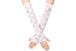 Fingerlösa Eleganta Spetshandskar för Kvinnor - Långa Blommiga Handskar för Bröllop, Opera, Tea Party och Bal