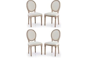 VONLUCE Accent Chairs Set of 4, French Upholstered Dining Chairs for Bedroom Living Room Kitchen, Vintage Vanity Chair with Oval Birch Backrests Rubberwood Legs, Louis XVI Farmhouse Home Decor, Beige