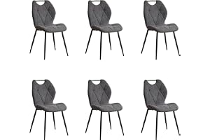 GrandCA HOME Set med 6 matstol, köksstol, stoppad och vardagsrumstol med ryggstöd i tyg och ben i metall med handtag för mats