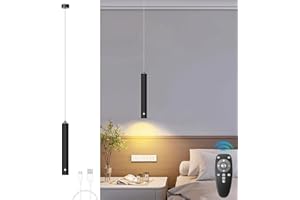‎ACMHNC ACMHNC Pendelleuchte Akku, LED Hängelampe mit Batterie 4500mAh, Dimmbare mit Fernbedienung, Timer 1/2/4/6H, 5W Pendelleuchte Schwarz für Schlafzimmer, Esstisch, Ø4x30cm