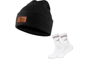 ZHOAOUAO Dackel Geschenkset mit Socken Strickmütze, Geschenke für Hundebesitzer, Dackel Mütze Strickmütze Beanie, Dackel Socken Tennissocken Sportsocken, Geschenk für Hundebesitzer zum Geburtstag, Weihnachten