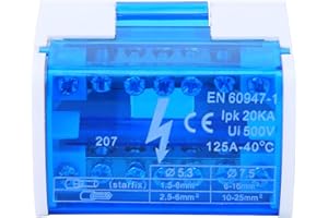 FASIENT1 Caja de distribución de bloque de terminales, caja de conexiones 207 monofásica de dos niveles de riel DIN de latón para ingeniería eléctrica, 2 entradas y 12 salidas, a prueba de polvo