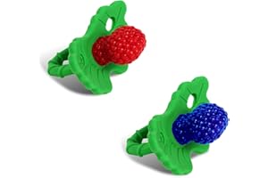 RaZbaby RaZberry Silicone Baby Teether Toy - Berrybumps Soothe Babies Sore Gums - Infant Teething Toy (2 Pack), red and Blue