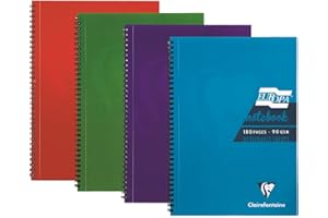 Clairefontaine Europa - Ref 5814Z Wirebound Notebooks, Hardwearing Bright and Glossy Covers, 180 Lined Sheets, A5 size and Micro-Perforated Pages, Pack of 4 Assorted Colours