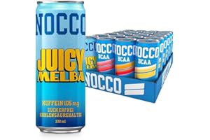 ‎NOCCO NOCCO BCAA energy drink 24er pack – zuckerfrei, vegan Energy Getränk mit Koffein, Vitaminen und Aminosäuren – Pfirsichgeschmack, 24 x 330ml inkl. Pfand (Mix Summer Edition)