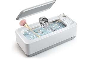 RAVSFBCA Ultraschall-Schmuckreiniger - Protable Professionelle Ultraschall-Reinigungsmaschine für Schmuck, Ring, Silber, Halter, Brille, Uhren, Münzen (weiß)