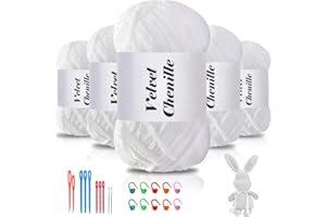 ‎MAXEE Maxee 500g(5×100g) Samtig Babywolle, Samt Chenille Garn mit Häkelwerkzeuge, Kuschelweich Velvet Chenillegarn Flauschige, Weich Plüschwolle Häkelgarn Wolle zum Stricken & Häkeln