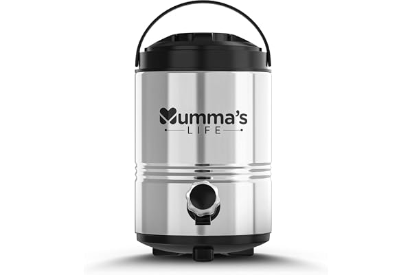 Mumma's LIFE- Stainless Steel 2100ml Thermally Insulated Water Jug Carafe with Stylish tap and Easy to Carry Handle Steel Silver, 1 Piece (3000ml)