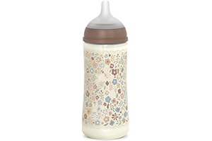 Suavinex, Biberon 360 ml, avec Tétine Symétrique SX Pro en Silicone et Valve Anti-Colique, Débit Dense (L), pour Liquides Épais, Bouillies Liquides et Eau, Bébés +6 Mois, Wonderland Beige Floral