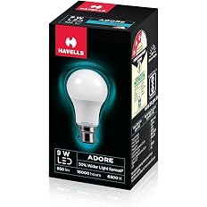Havells 9w LED Bulb for Home & Office |B22 LED Bulb Base |Cool Day White Light (6500K) |4Kv Surge Protection |High Voltage Protection |Eco Friendly Energy Efficient | Pack of 1