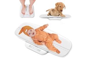 GROWNSY Pèse Bébé, Balance Bébé Numérique avec Plateau Amovible, Pèse Animal, Pèse Adulte Jusqu'à 150kg, Avec Fonction de Maintien, Mesure de la Taille Jusqu'à 70cm, 5 Unités, écran LED