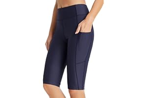 BALEAF Szorty kąpielowe damskie, długie, do kolan, szybkoschnące, ochrona przed promieniowaniem UV UPF 50+, spodenki do pływania, wysoka talia, szorty z wewnętrznymi majtkami i kieszeniami