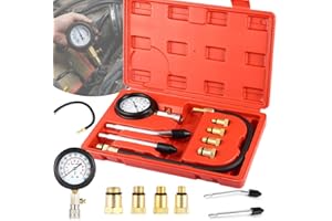 7SEVENJOKERS Tester di compressione, tester di compressione, test di compressione automobilistico per motore a benzina 0-300psi/0-20bar (con 4 adattatori), tester di compressione con alloggiamento in plastica
