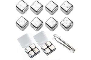 TAFACE 8 cubitos de hielo de acero inoxidable con 1 pinza de hielo, cubitos de hielo de metal, reutilizables, adecuados para whisky, vodka, vino, bebidas, jugos o limonada