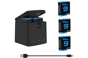 Wikinu Paquete de 3 Baterías de Repuesto para Hero 9/10/11 y Cargador Rápido de 3 Puertos USB, Totalmente Compatible con GoPro Hero 9/10/11 Black AHDBT-901, Cargador + 3 Baterías