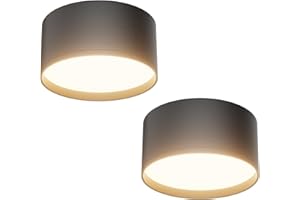 Klighten 2Pcs 18W LED Foco de techo, 1029LM Redondos Focos de superficie, Focos LED Techo 3000K, Lampara Techo Moderno, Plafón Focos Aluminio para Salón Baño, Focos techo IP20, 60X120mm, Negro