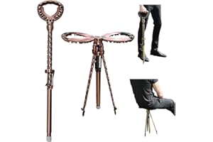 ALEVMOOM Siège De Canne Pliant,Canne Siège Trépied Pliable,Canne Et Siège Combinés,Bâton De Marche Léger À Trépied Réglable en Hauteur Et Siège, Tabouret À Béquille pour Personnes Âgées