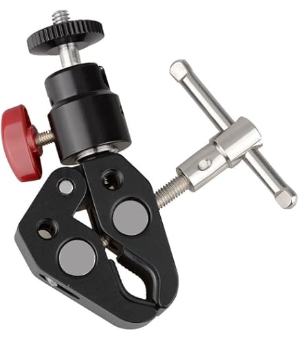 Super Clamp Con Testa A Sfera - Morsetto Per Fotocamera, Treppiede, Luci, Con Filettature 1/4 E 3/8 Pollici