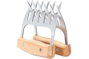 Antcher Meat Claws, 2 Pcs Stainless Steel Meat Forks with Wooden Handle, Metal Bear Paw Shredder Claws for Pork, Beef, Chicken, Grill, BBQ, Turkey, Brisket